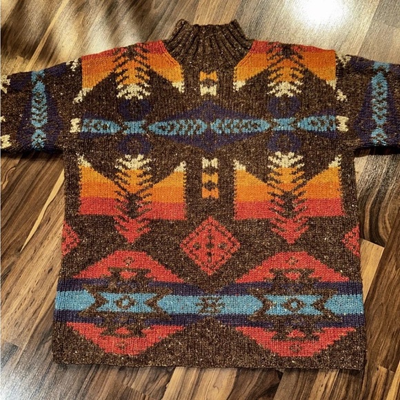 Rare LAUREN Ralph Lauren Wool Silk Southwest Indian Aztec Knit Sweater Large - Picture 1 of 8